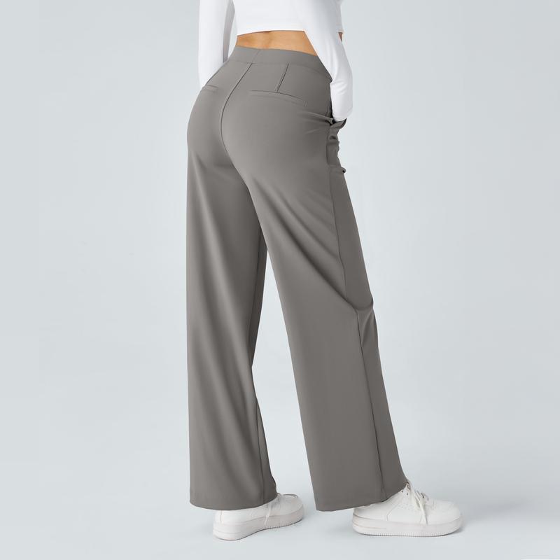 TheFitara Flex High Waisted Plicated Side Pocket Straight Leg Work Pants