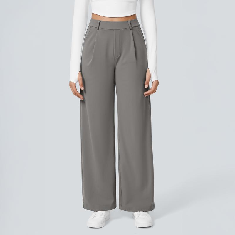 TheFitara Flex High Waisted Plicated Side Pocket Straight Leg Work Pants