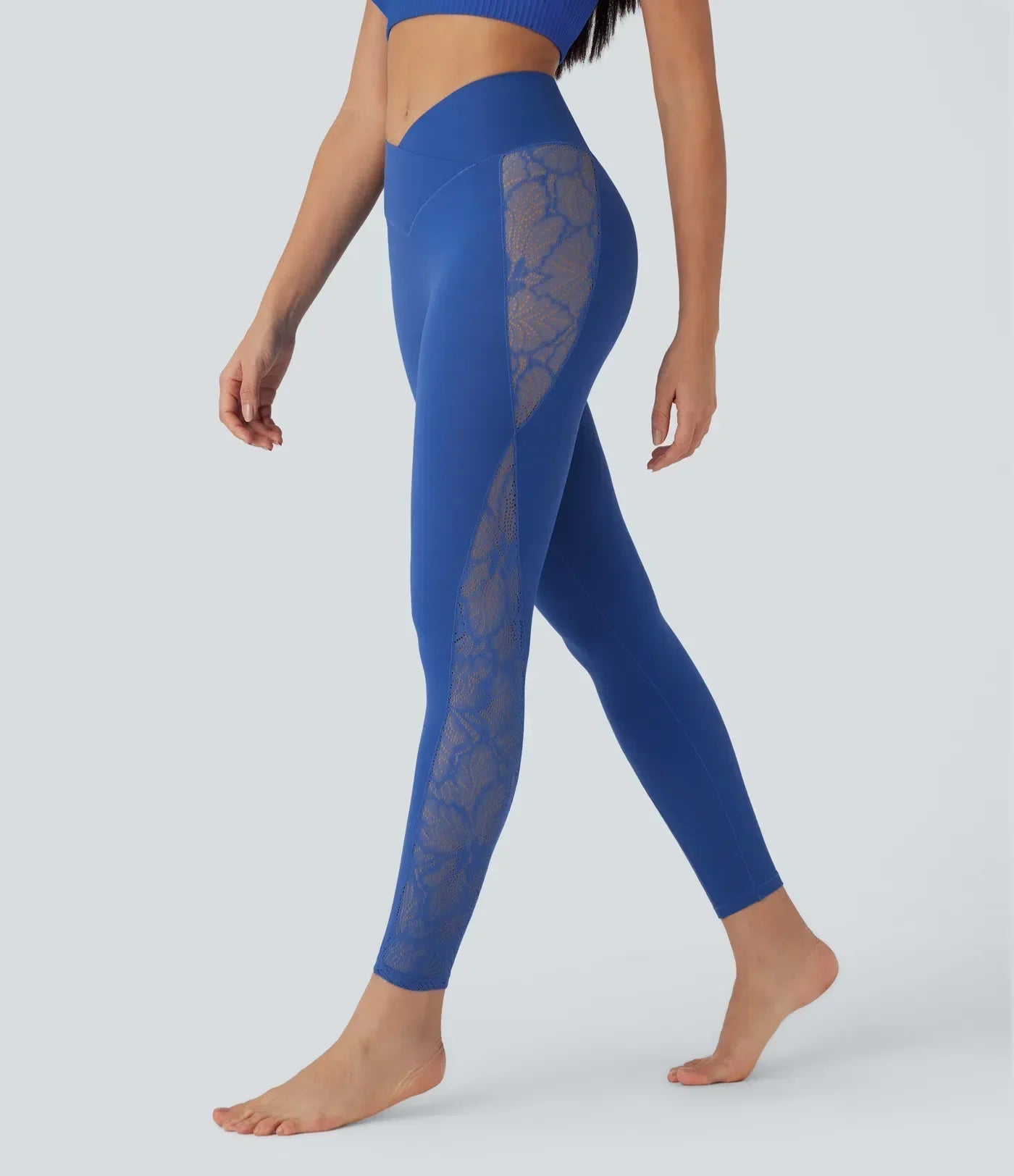 SoftlyZero™ High Waisted Crossover Contrast Lace Pocket Yoga Leggings-UPF50+