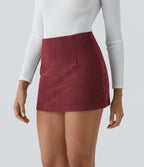 High-Waisted 2-in-1 A-Line Mini Corduroy Skirt with Shorts