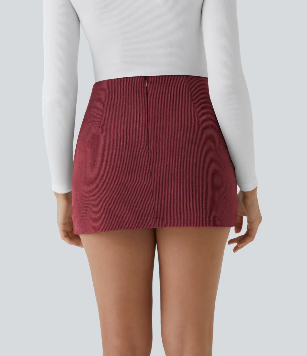 High-Waisted 2-in-1 A-Line Mini Corduroy Skirt with Shorts