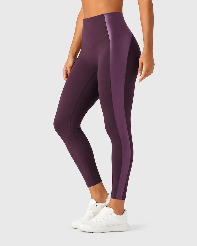 High Waisted Stretchy PU Tummy Control Yoga Leggings with Pocket