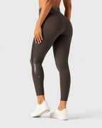 High Waisted Stretchy PU Tummy Control Yoga Leggings with Pocket