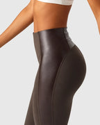 High Waisted Stretchy PU Tummy Control Yoga Leggings with Pocket