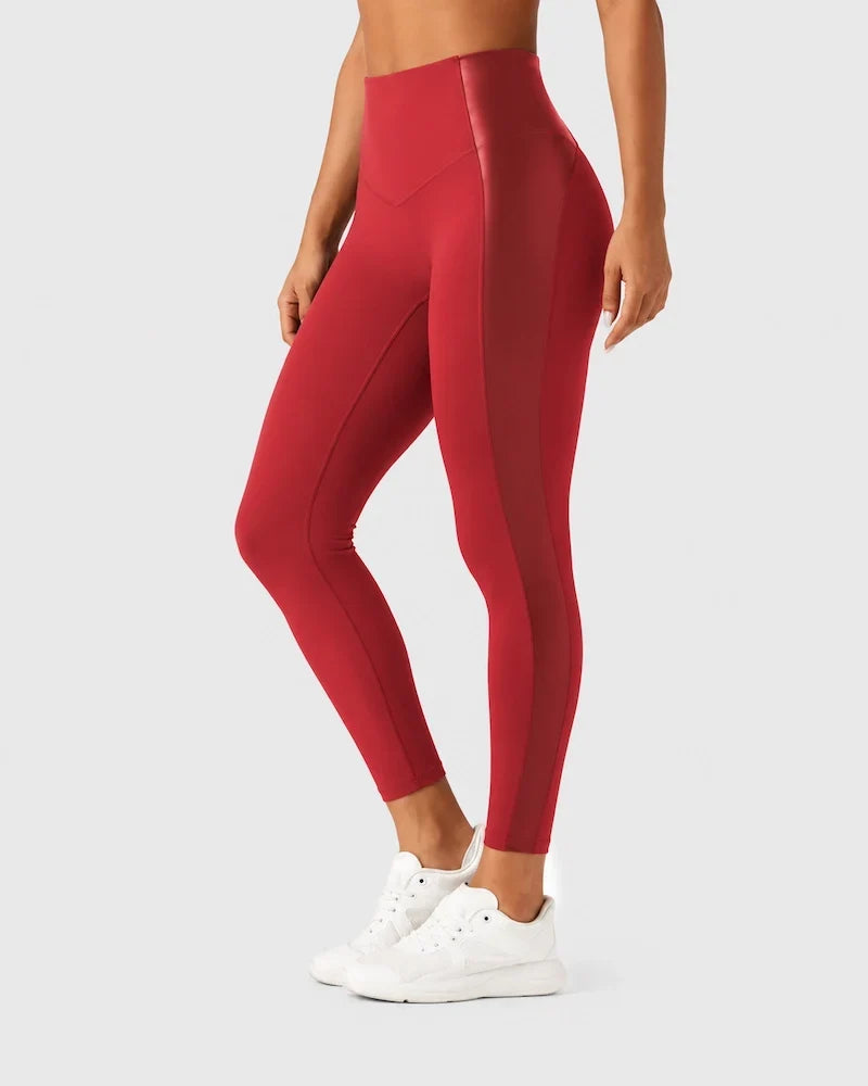 High Waisted Stretchy PU Tummy Control Yoga Leggings with Pocket